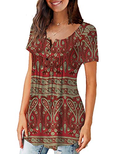 A.jesdani Short Sleeve Blouses Red Tops For Women Sexy Plus Size Henley Shirt Xl #TOP1