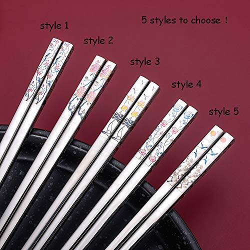 Metal Chopsticks Reusable Dishwasher Safe 18/8 Stainless Steel Chopstick Cute Multicolor Laser Engraving Non-Slip Japanese Korean Elegant Chopstick For Cooking Eating 9.8" 2 Pairs Gift Set (S1) #TOP1