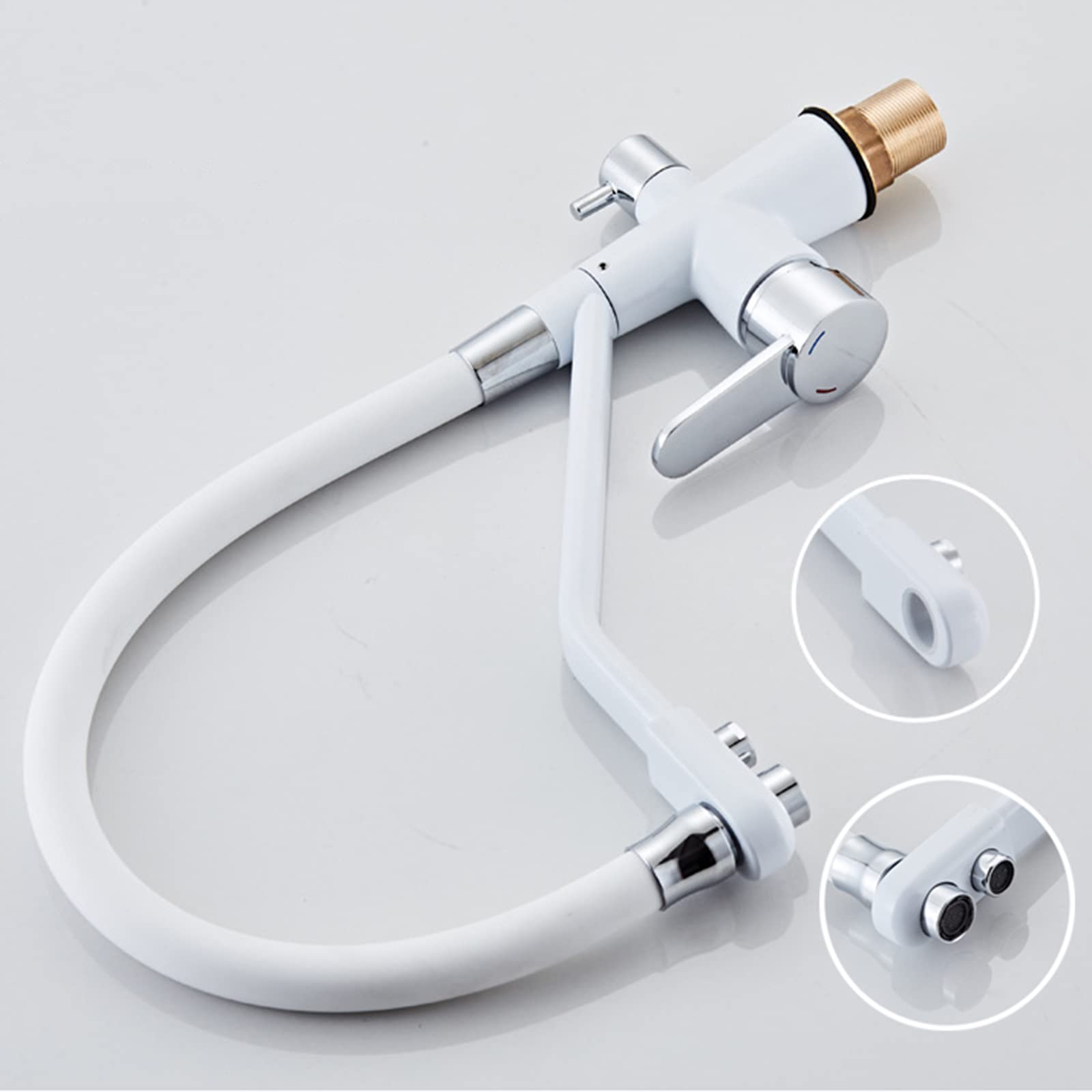 Grifo 3 Vias Osmosis Grifos Cocina Fregadero Extraible Grifo para Osmosis con Caño Flexible 3 en 1 Griferia de Cocina Grifo para Fregadero Blanco