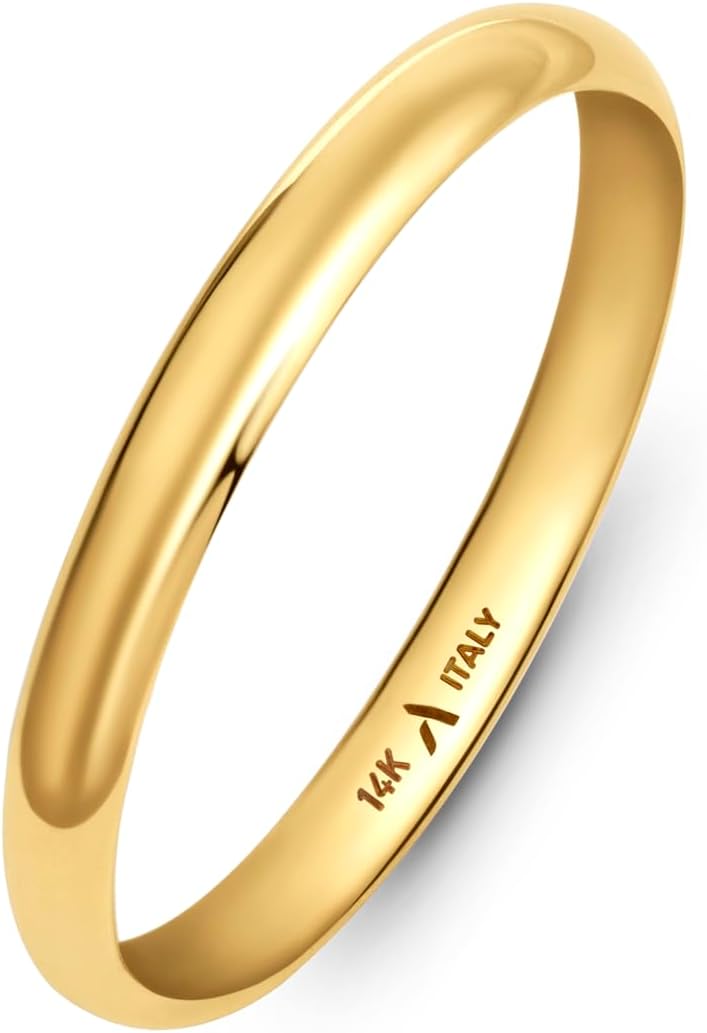Amberta Solid Italian 14K Gold Wedding Bands for Women Men | Real 14K Gold Wedding Rings His and Hers | Polished Premium Yellow White Rings for Him and Her