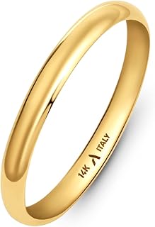 Solid Italian 14K Gold Wedding Bands for Women Men | Real 14K Gold Wedding Rings His and Hers | Polished Premium Yellow White Rings for Him and Her