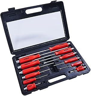 Amtech W5600 Mechanics Screwdriver Set Magnetic Tips, Steel Blade Flat Head Slotted and Phillips, Hex Bolsters use with Wrench or Socket