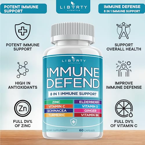8 in 1 Immune Defense Support, Immunity Vitamins Supplement Booster with Zinc 50mg, Vitamin C Elderberry Vit D3 5000 IU, Turmeric Curcumin & Ginger, Echinacea - Allergy Relief for Kids Adults (2 Pack) - Image 4