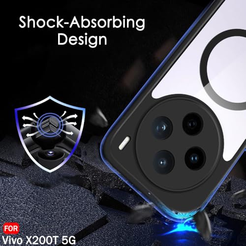 Image of TheGiftKart Hybrid Shockproof Back Cover Case for Vivo X200T 5G Compatible with MagSafe | Camera Protection Module | Hard Back Cover Case (PC & TPU, Transparent Clear Back, Black Sides)