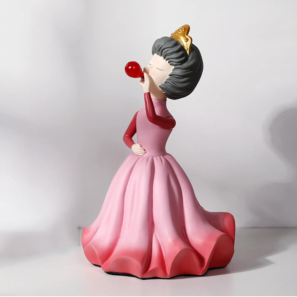 Figurine fille en résine rose L, artisanat d'art pour salon chic