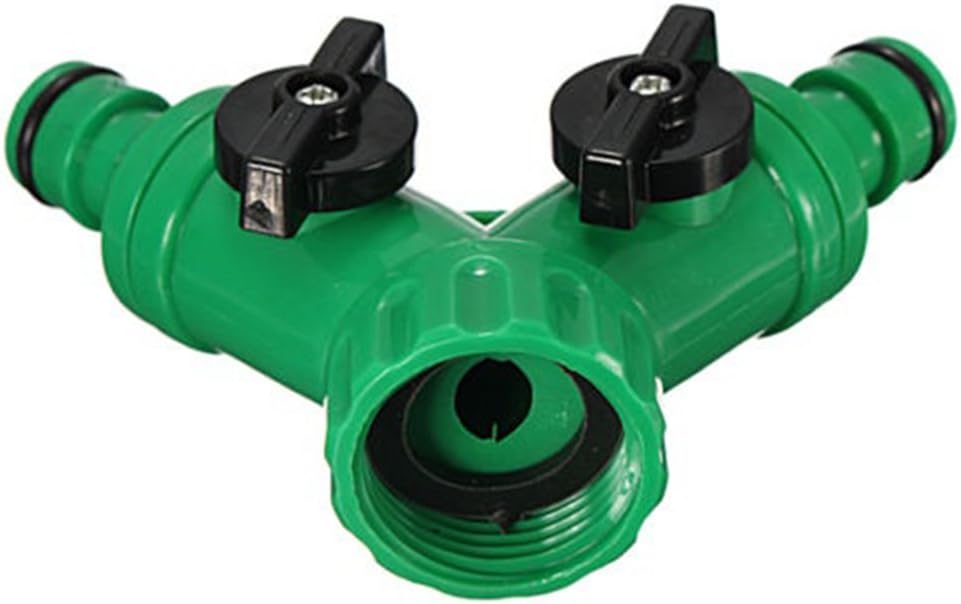 Screw Hose Pipe Splitter 2 Way Connector Adaptor Garden Tool Quick Turn Off Tap - Green lyhhai