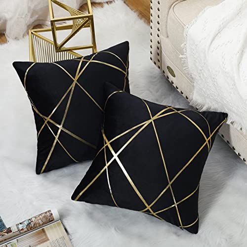 Velvet Cushion Cover Black Decorative Throw Pillow Covers Gold Lines Square Geometry Cushion Case Soft Home for Living Room Bedroom Pack of 2 20 x 20 Inch 50 x 50 CM - Cosy Home Interiors Velvet Cushion Cover Black Decorative Throw Pillow Covers Gold Lines Square Geometry Cushion Case Soft Home for Living Room Bedroom Pack of 2 20 x 20 Inch 50 x 50 CM - Image 4