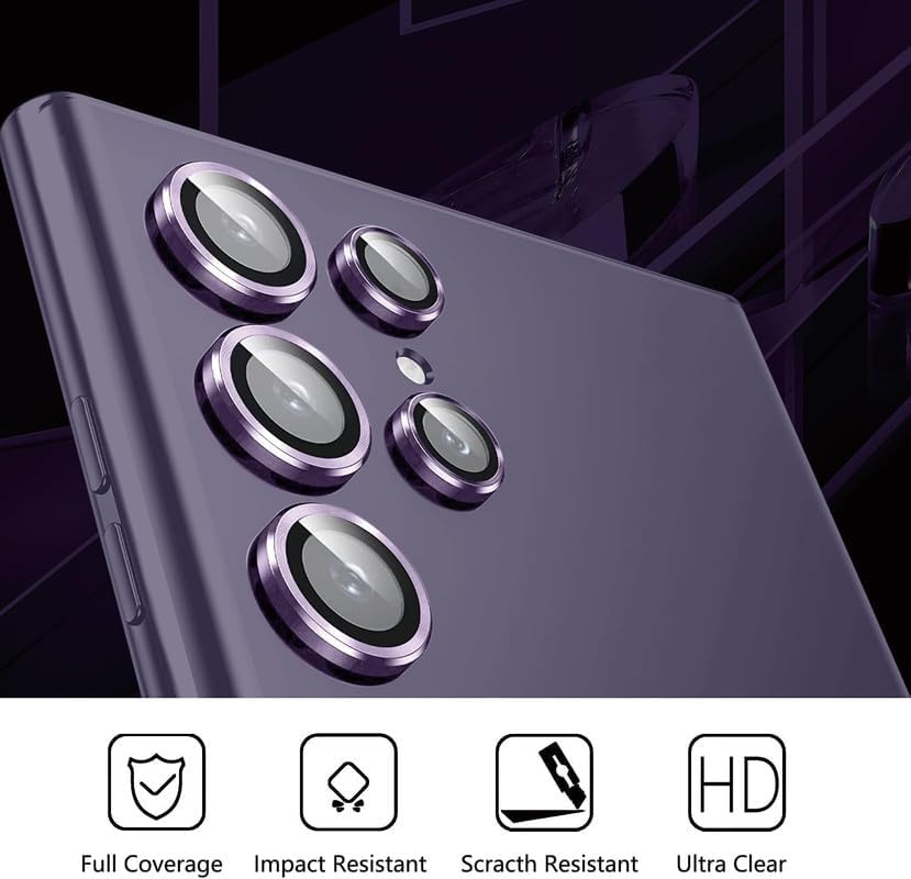 Image of Skinomi Camera Lens Protector Compatible with Samsung Galaxy S25 ultra 5G [Anti-Scratch] Premium Tempered Glass Film Aluminum Alloy Lens Ring Cover- Titanium Purple