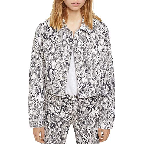 Sanctuary Womens Stevie Snakeskin-Print Cropped Trucker Jacket Gray S