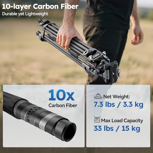 Image of SIRUI Quick Release Carbon Fiber Video Tripod, 73 inch Heavy Duty Tripod with Fluid Head and One-Step QR Plate Locking System, Professional for DSLR Cameras Camcorders, Max Load 33lbs / 15kg, AVT-12