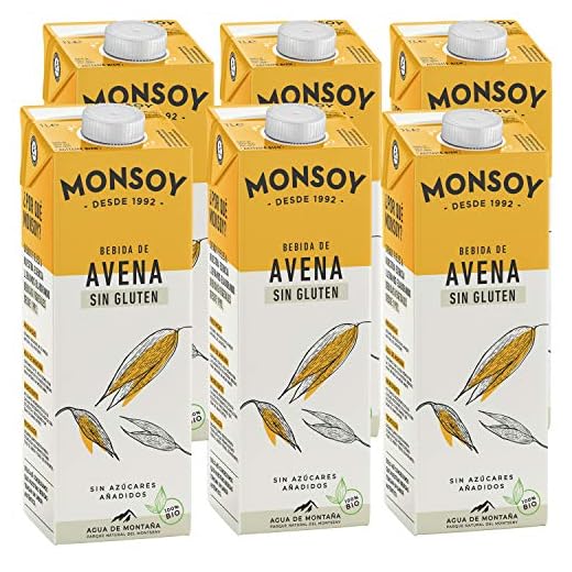 Monsoy - Bebida De Avena Sin Gluten BIO - Caja de 6 x 1L