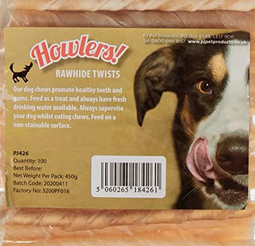 Howlers Natural Rawhide Twists, 13 cm, Pack of 100, 450g