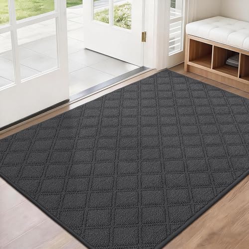 BEQHAUSE Dirt Trapper Door Mat 32" x 48", Non-Slip Washable Doormats Welcome Mat, Dirt Resistant and Absorbent Entrance Mat, Low Profile Floor Mats for Front Back Door, Entryway, Dark Grey D
