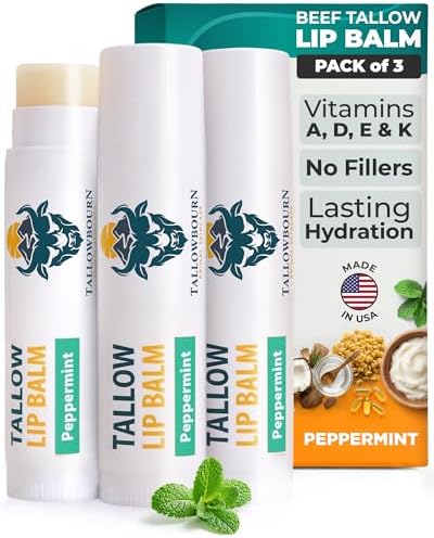Moisturizing Grass-Fed Beef Tallow Lip Balm 3pk – Peppermint