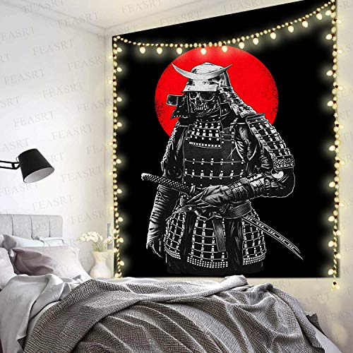 Feasrt Japanese Samurai Tapestery, 51X60 Inches Soft Flannelette For Dorm, Burning Sun Death Warrior Tapestry Asian Nihontou Bushido Background Pattern Wall Tapestry Art Tapestries Gtzyay616 #TOP7