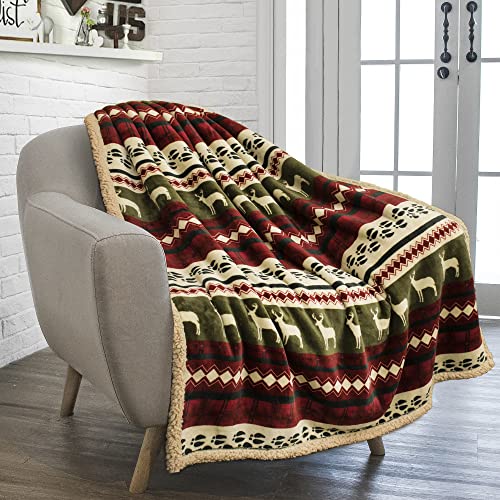 PAVILIA-Premium-Christmas-Blanket-Sherpa-Fleece-Throw-Plush-Christmas-Decoration-Reindeer-Cozy-Reversible-Winter-Holiday-Cabin-Blanket-for-Sofa-Couch-50x60