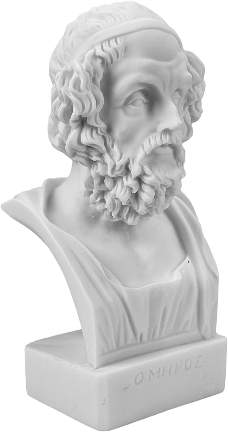 Homer Bust Head Epic Poet Author Iliad and The Odyssey Greek Statue Sculpture Cast Marble