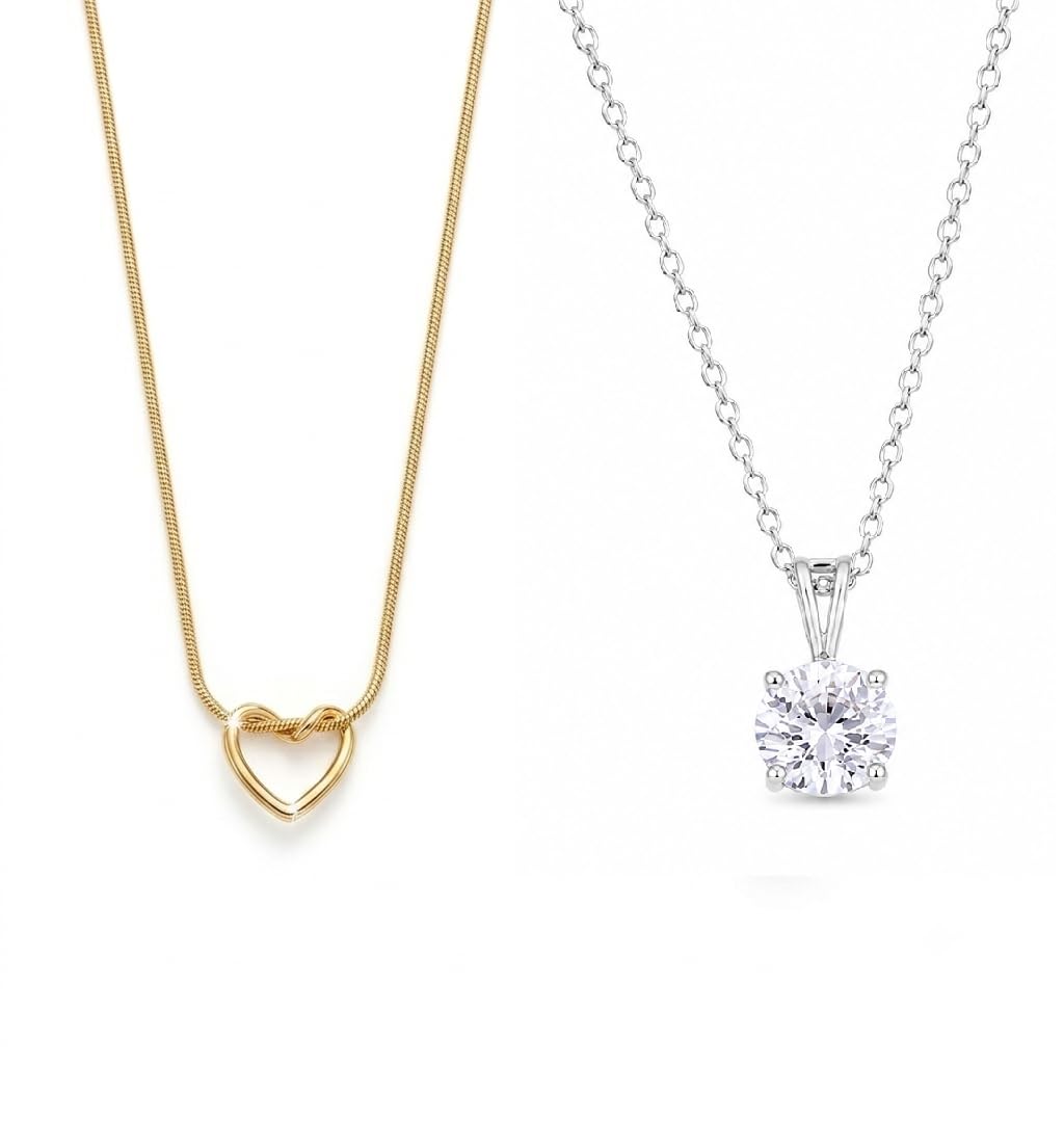 Minimalist Pendant Necklace Combo Set for Women & Girls – Interlocked Knot Heart & Single Solitaire Cubic Zirconia Chain Set for Daily Wear, Office Wear, Valentine & Birthday Gifting (Pack of 2)-image-47