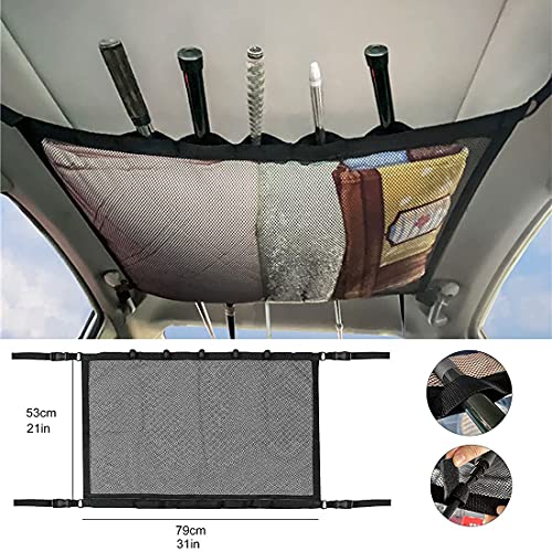 iMunir Vehicle SUV Fishing Rod Holder Ceiling Storage Net 32"-59" Adjustable Interior Car Roof Rack Mesh Storage Fishing Rod Rack Strap Belt - Thumbnail 2