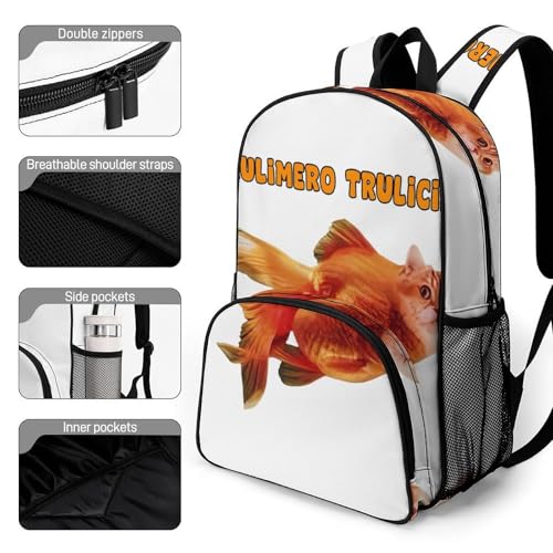 Trulimero Trulicina Merch Large Travel Backpack Italian-Brainrot Meme Waterproof Lightweight Daypack White 44x32x19cm3