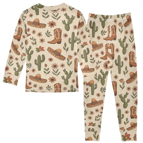 Pajama Sets Long Sleeve Western Boots Floral Pattern Soft Comfy Sleepwear 2 Piece PJS 3-8T3