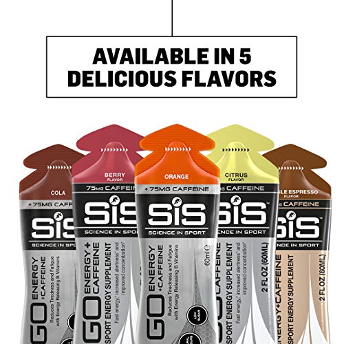 Science in Sport Energy Caffeine Gels, 22g Fast Acting Carbohydrates, Endurance Sport Energy Gels with 75mg of Caffeine, New Orange Flavor - 2 oz - 6 Pack