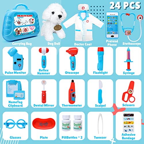 Image of Meland Doctor Kit with Puppy for Kids, Pretend Play Toy Gift for Ages 3-6 | A gift for toddler kids birthday Christmas, Encourages caring role play, builds confidence, stays neatly organized