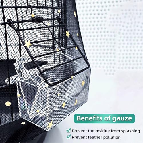 Image of Bird Cage Seed Catcher, Seed Catcher Guard Net Cover, Parrot Nylon Mesh Net Cover, Universal Soft Airy Cage Net Stretchy Skirt for Round Square Cages (Star-Black, 15.7 inch x87 inch)