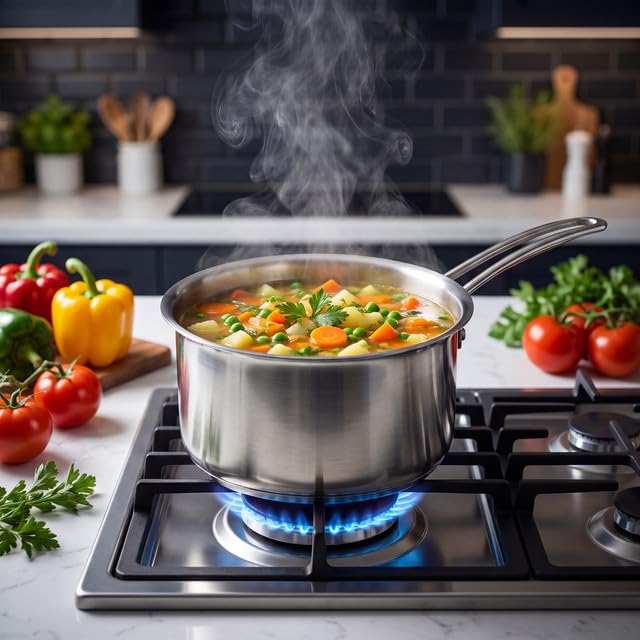 Image of Hornbills Triply Stainless Steel 17cm / 2.2 L Teapan, Saucepan with Rivetless Stay Cool Handle, Faster Heating, Easy to Clean, Full Induction Bottom Chai Pot Milk Boiler with Handle (5 Years Warranty)