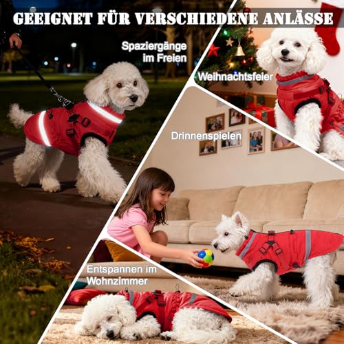 Poseca Hundemantel mit Geschirr Hundejacke mit Reißverschluss, wasserdichte Winterjacken für Kleine und Mittelgroße Hunde und Katzen