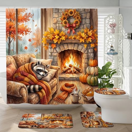 Rideaux de douche d'automne et parure de bain aux finitions textiles soignées - 2