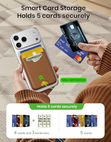 Image of Magnetic Wallet Brown Vegan Leather Upgraded for MagSafe Wallet, 5 Card-Holder, for iPhone, with Adjustable Stand, for iPhone 16 /15 /14 /13 /12 Series, Not for Mini, Ultra-Slim