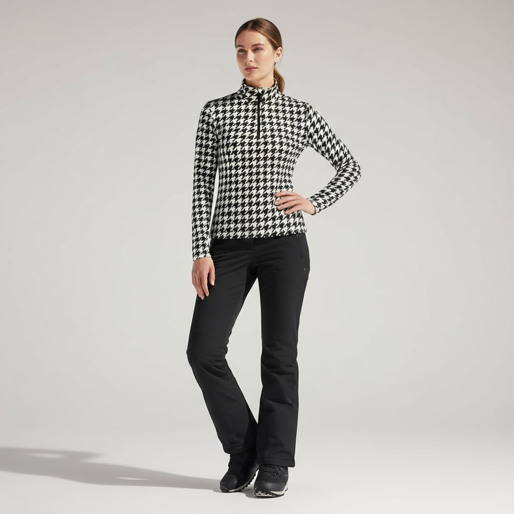 Emski Pull de ski pour femme - Skitrui élastique respirant et fonctionnel pour les sports d'hiver et le ski - Doux, chaud et confortable - Disponible en différentes tailles, Noir et blanc à carreaux
