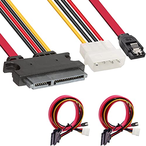 DKARDU 2 Pack SATA Data & Power Combo Cable, 4 Pin IDE LP4 Power + 22 Pin SATA to 7Pin Data Cable for SSD HDD Hard Drive, 30cm/12-inch