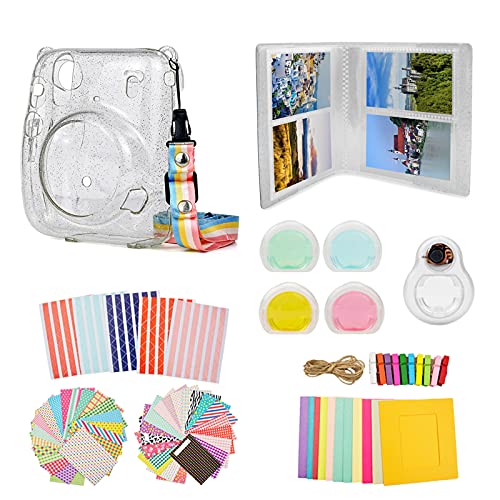 HIYQIN �`�F�L�A�N�Z�T���Z�b�g�CFujifilm instax mini 11��p�P�[�X�{�V�����_�[�X�g���b�v�{�A���o���{���B��ڎʃ����Y�{�t�B���^�[�{�R�[�i�[�X�e�b�J�{�`�F�L�t�H�g�X�e�b�J�[�{�Ԃ牺���t���[��(8�_ �z���C�g)