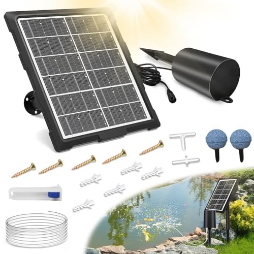 Aireador solar para estanques de peces con temporizador y motor silencioso para jardín 7