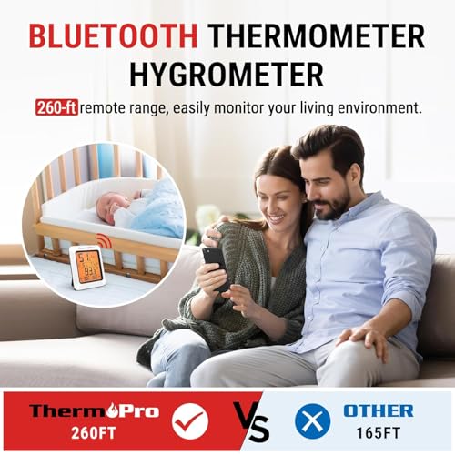 Image of LABART ThermoPro Hygrometer Thermometer for House TP350, Bluetooth Greenhouse Thermometer Humidity Meter up to 260FT, Backlit Room Indoor Thermometer Humidity Sensor with 2-Year Data Export