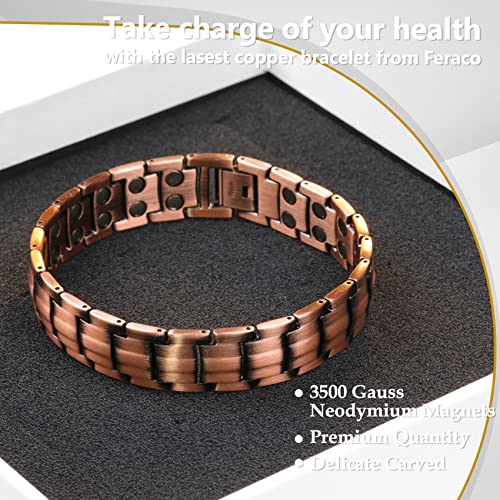 Feraco Men's Copper Magnetic Bracelet Elegant 99.99% Solid Copper Bracelets With Double-Row Strong Magnets (Copper) #TOP2