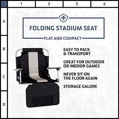 Stansport - Folding Stadium Seat With Arms & Cushion (Black/Tan) #TOP2