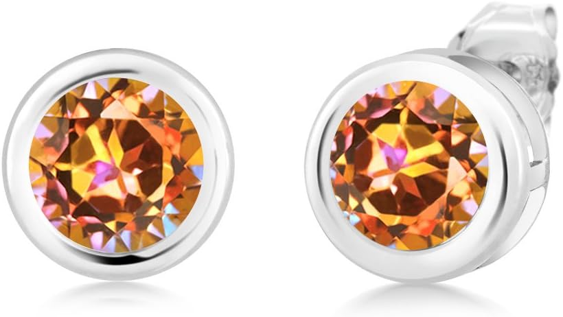 Gem Stone King 925 Sterling Silver Gemstone Birthstone Bezel Setting Earrings For Women Men | Round 6MM