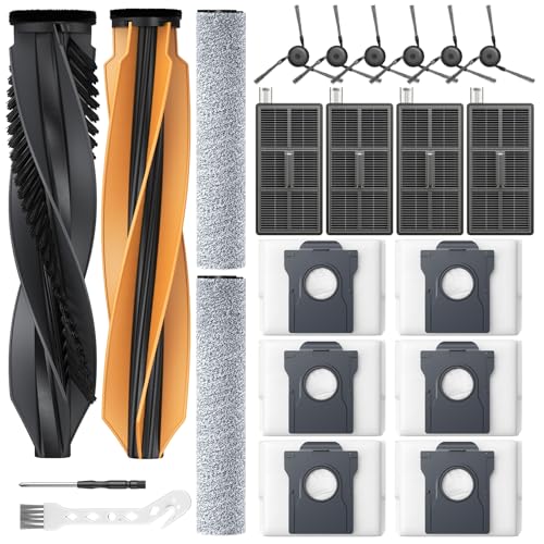 22 Stück Aqua 10 Ultra Zubehör für Dreame Aqua10 Ultra Roller Complete Saugroboter, 2 Hauptbürste,2 Rollenwischer,6 Staubbeutel, 4 HEPA-Filter,6 Seitenbürsten,1 Reinigungswerkzeug,1 Schraubendreher