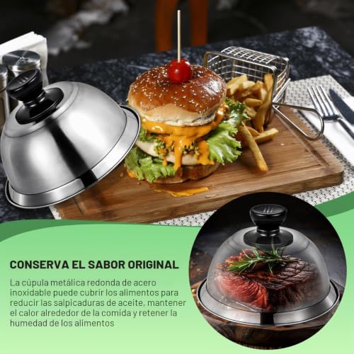 Miniatura 4 de Omtofo 2 Unidades De 16 X 6,6 Cm Campana Para Hamburguesas, Tapas De Acero Inoxidable Para Barbacoa, Cocina, Bistec, Barbacoa Y Teppanyaki, Apto Para Lavavajillas