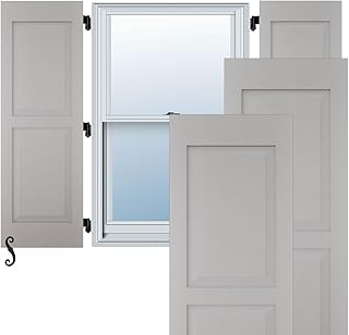 18"W x 65"H Americraft Two Equal Raised Panel Exterior Real Wood Shutters (Per Pair), Primed