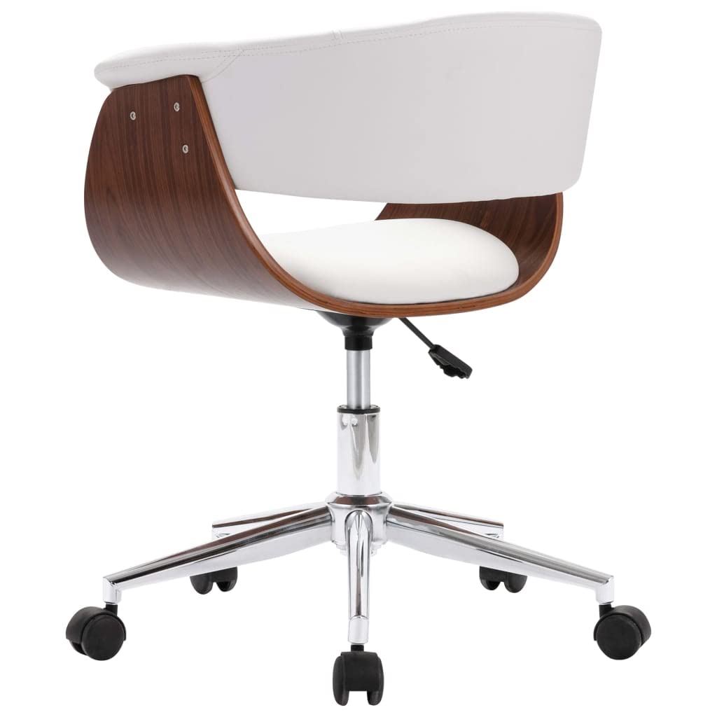 Silla de oficina giratoria con función de silla giratoria y mecanismo giratorio en madera curvada blanca y piel sintética para oficina y salón