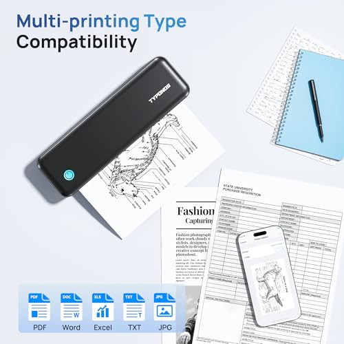 Image of Portable Printers, D820 Wireless Bluetooth Printers Support 2 inch to 8.5 inch Width Thermal Paper & 8.5 inchx11 inch US Letter Size, Receipt Printers for Home Use Suitable for Phone & PC (Black) 1pack