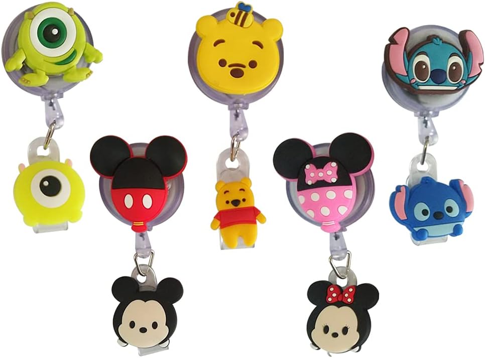 5pcs Retractable Badge Holders. Cute Cartoon Retractable Badge Reel, Badge Reel Holder for Children and Nurses, Clip-on Name Badge Holder
