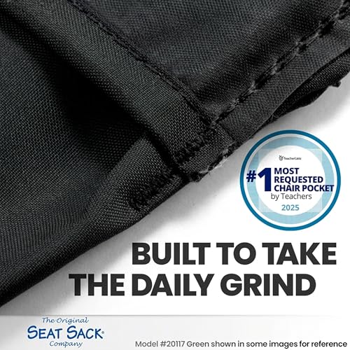 Image of Seat Sack Student Chair Storage Pocket - 15 inch, Double Pocket, Classroom Organizer for Student Desks, Durable Over-the-Chair Storage, Black, 1-Pack