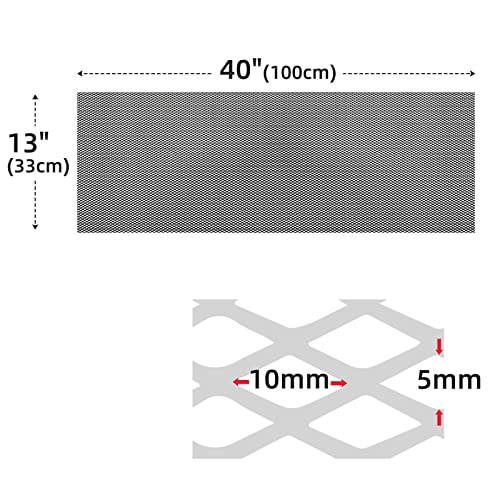 Image of AggAuto Universal 40 inchx13 inch Car Grill Mesh - 100x33cm Aluminum Alloy Automotive Grille Insert Bumper 5x10mm Rhombic Hole, One of the Most Multifunctional Shape Grids Black