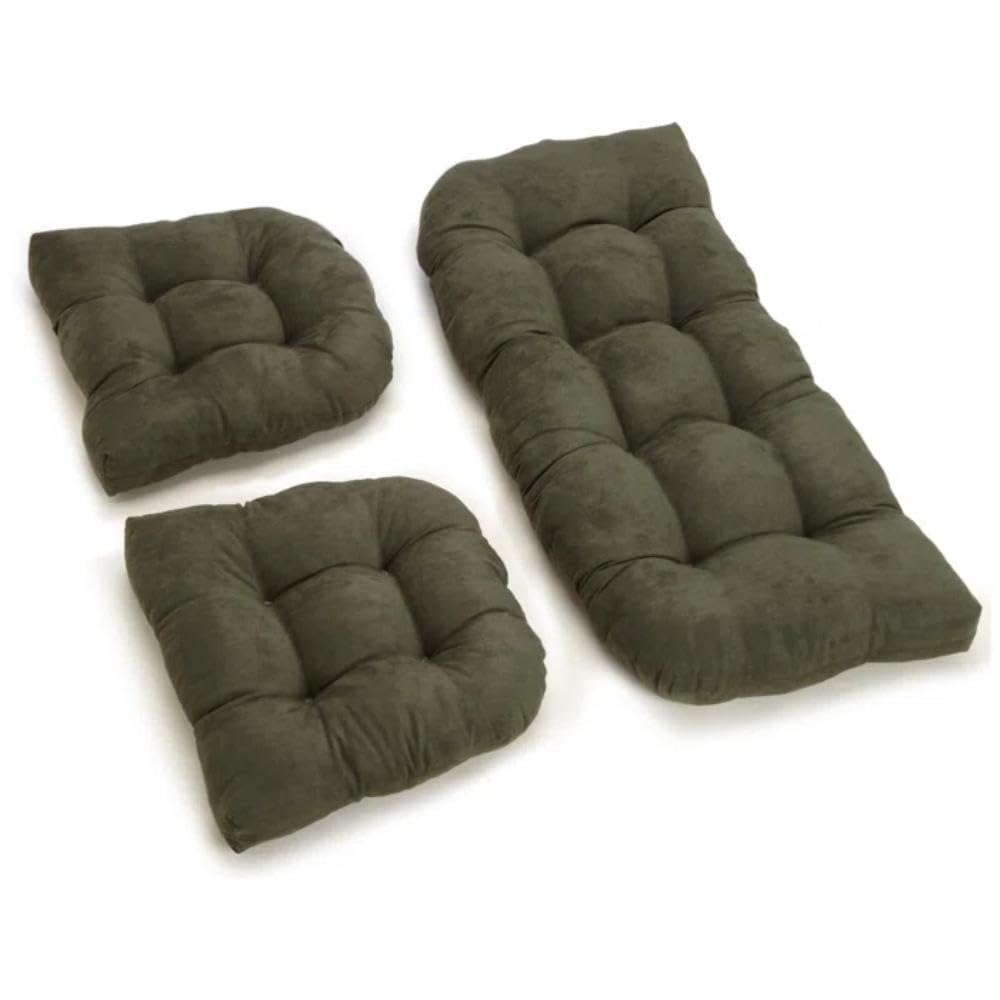 Reversible Green Outdoor Patio Chair Cushions Set of 3 with Rounded Back | Tufted Design 1 Large Loveseat & 2 Chair Cushion | Soft Comfortable Padding, Size: 19'' W X 19'' D X 5''