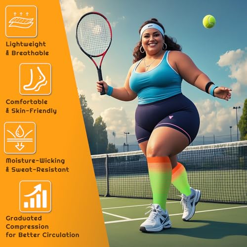 Image of Plus Size Compression Socks for Women & Men 3 Pairs, Wide Calf Extra Large 20-30 mmHg Knee High Support Socks for Travel, Running, Nurse